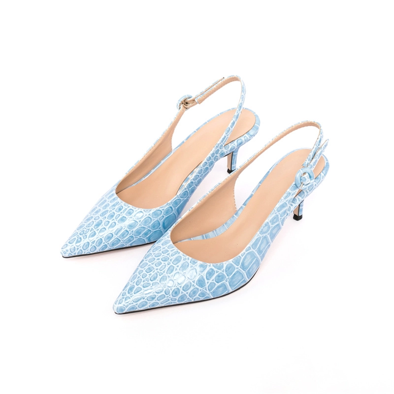 Snake Print Kitten Low Heels Slingback Shoes Pointed Toe Office Pumps - Image 17
