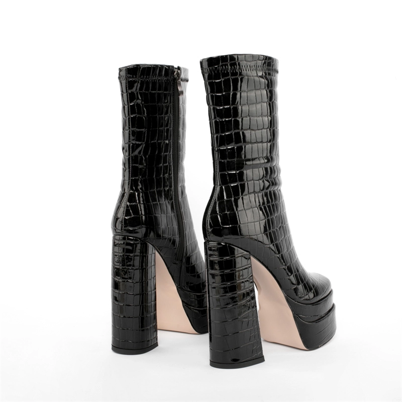 Snake Print Platform Ankle Boots Patent Leather Chunky Heel Booties With Zipper - Image 7