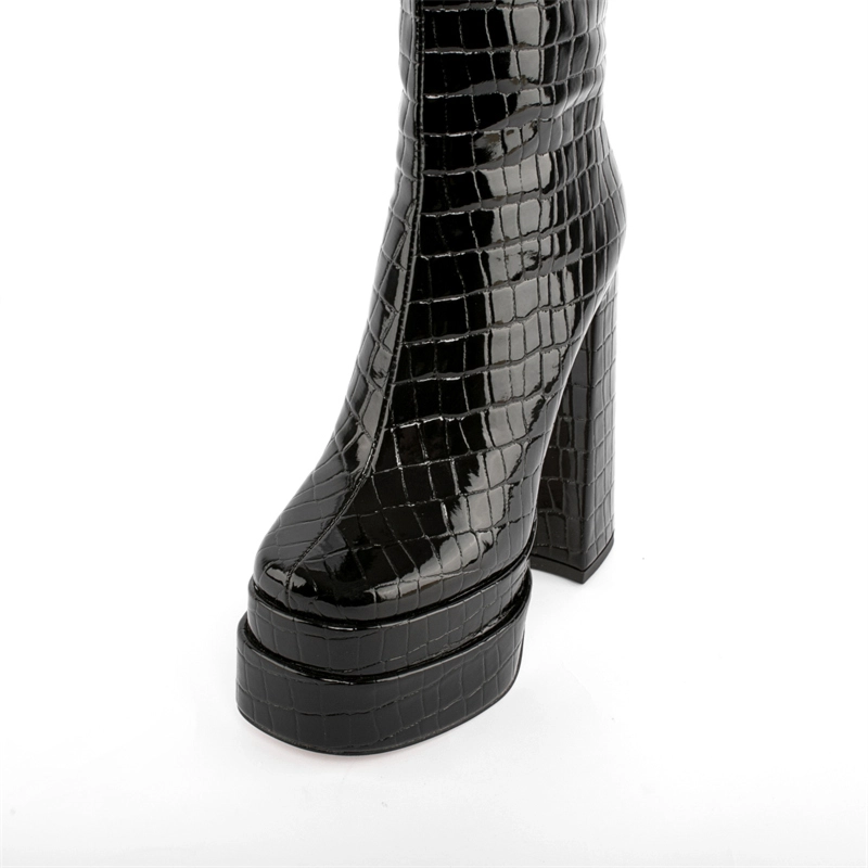 Snake Print Platform Ankle Boots Patent Leather Chunky Heel Booties With Zipper - Image 5