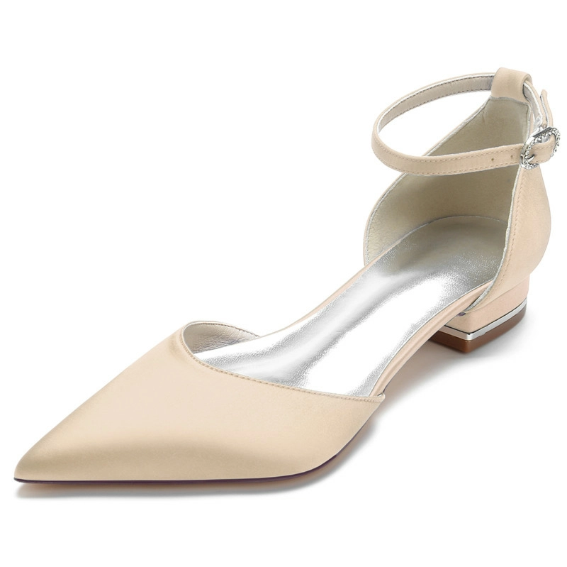 Solid Comfy Ankle Strap Flat Satin Pointed Toe Flats Shoes - Image 5