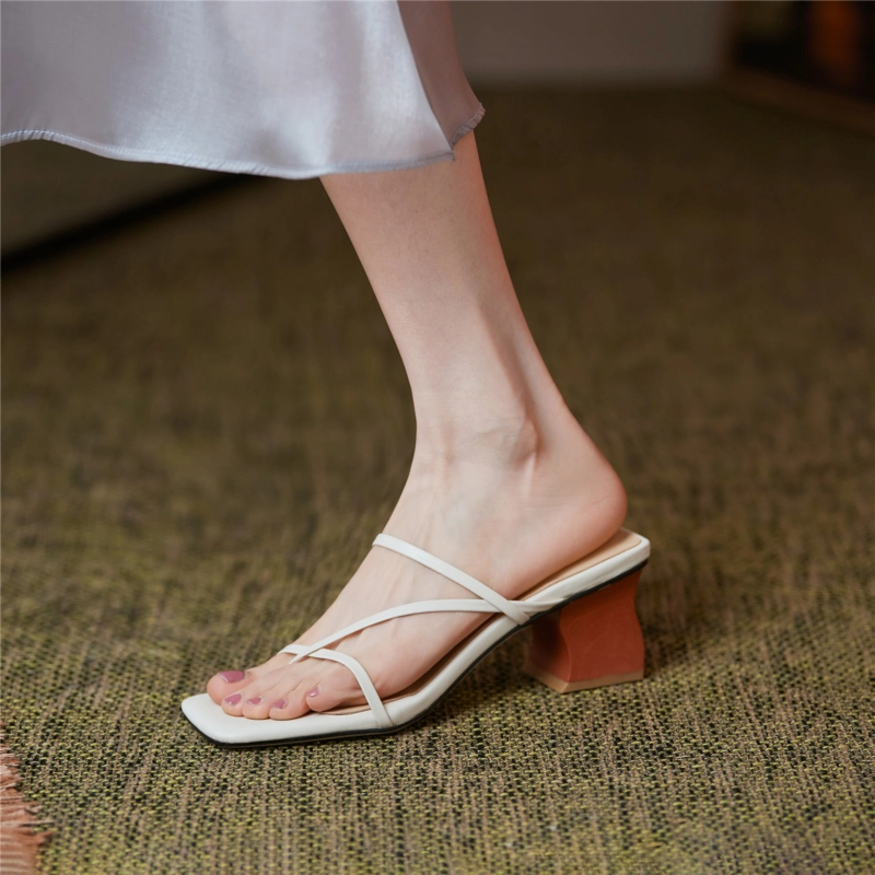 Spring Square Toe Strappy Sandals Shoes With Irregular Block Heels - Image 2