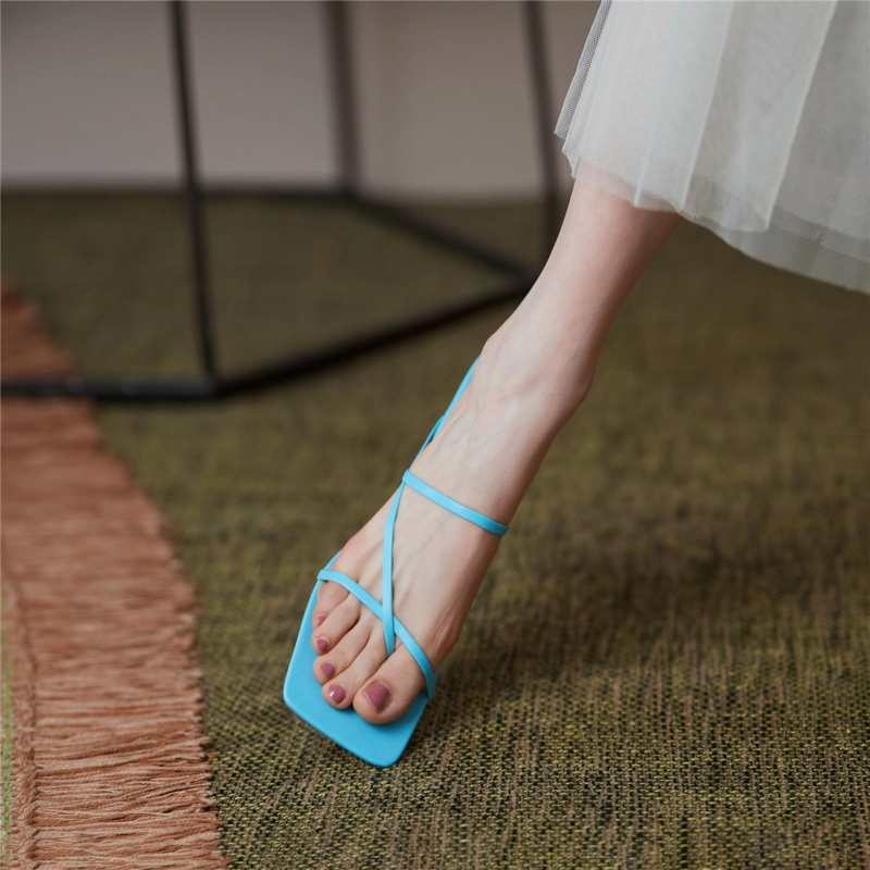 Spring Square Toe Strappy Sandals Shoes With Irregular Block Heels - Image 11