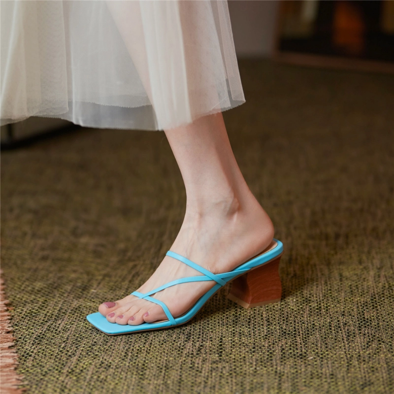 Spring Square Toe Strappy Sandals Shoes With Irregular Block Heels - Image 13