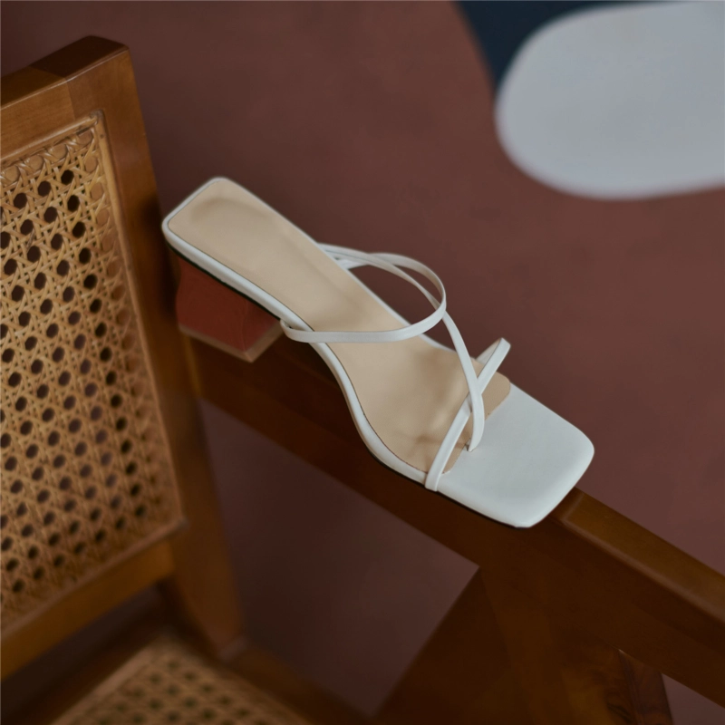 Spring Square Toe Strappy Sandals Shoes With Irregular Block Heels - Image 6