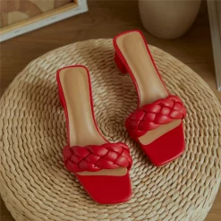 Fashion Woven Spool Heel Mule Strappy Padded Sandals 41 Fashion Woven Spool Heel Mule Strappy Padded Sandals -Ladies Fashion Shoes sqaure toe padded sandals block heel mules 10 1.jpg.mst