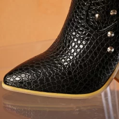 Stars Rivets Snake Embossed Block Heel Short Ankle Boots -Ladies Fashion Shoes stars snake embossed block heel short ankle boots 14 1.jpg.mst