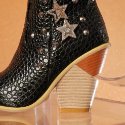 Stars Rivets Snake Embossed Block Heel Short Ankle Boots -Ladies Fashion Shoes stars snake embossed block heel short ankle boots 16 1.jpg.mst