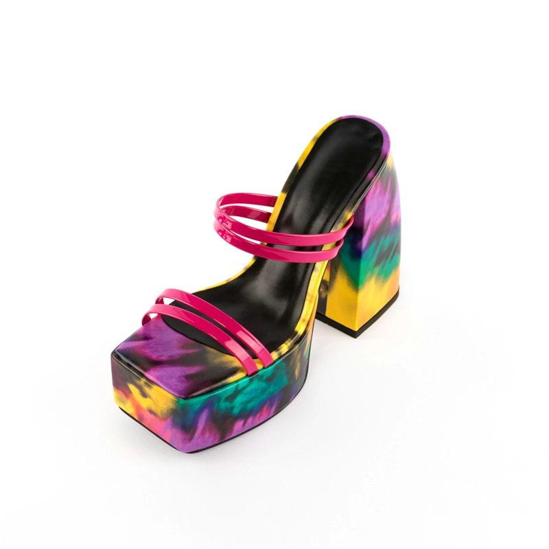 Strappy Chunky Platform Sandals Square Toe Dresses Mules Sandals - Image 13