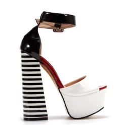 Platform Sandals Stripped High Heels Shoes With Ankle Strap -Ladies Fashion Shoes striped chunky heel platform sandals buckle shoes with ankle strap 4 .jpg.mst