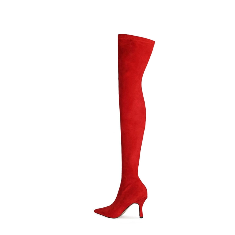 Suede Elastic Over The Knee Boots With Pointed Toe - Image 10