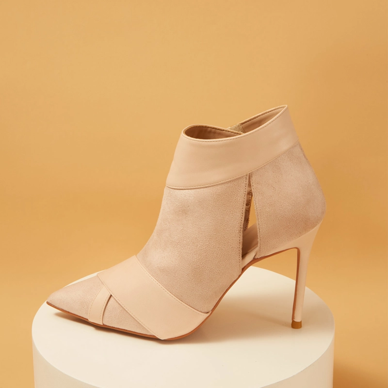 Suede Ankle Boots Pointed Toe Stiletto Heels Velcro - Image 2