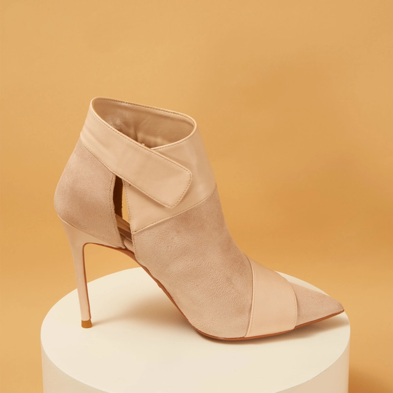 Suede Ankle Boots Pointed Toe Stiletto Heels Velcro - Image 3