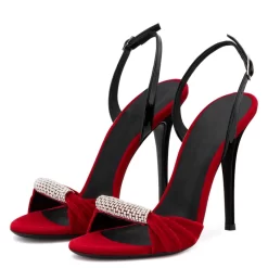 Suede Stiletto Heel Sandals Pumps Peep Toe Crystal Shoes