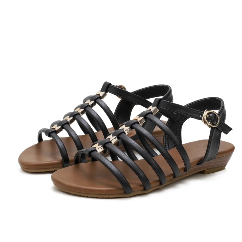 Summer Open Toe Multi-Strap Buckle Low Heel Gladiator Sandals - Image 8