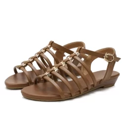 Summer Open Toe Multi-Strap Buckle Low Heel Gladiator Sandals