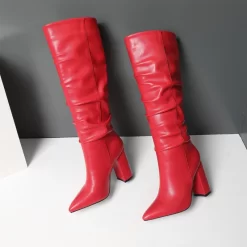 Trendy Chunky Heel Womens Slouchy Boots Knee High Boots With Pointy Toe -Ladies Fashion Shoes trendy chunky heel womens slouchy boots knee high boots 4 1 1.jpg.mst