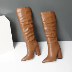 Trendy Chunky Heel Womens Slouchy Boots Knee High Boots With Pointy Toe -Ladies Fashion Shoes trendy chunky heel womens slouchy boots knee high boots 8 3.jpg.mst