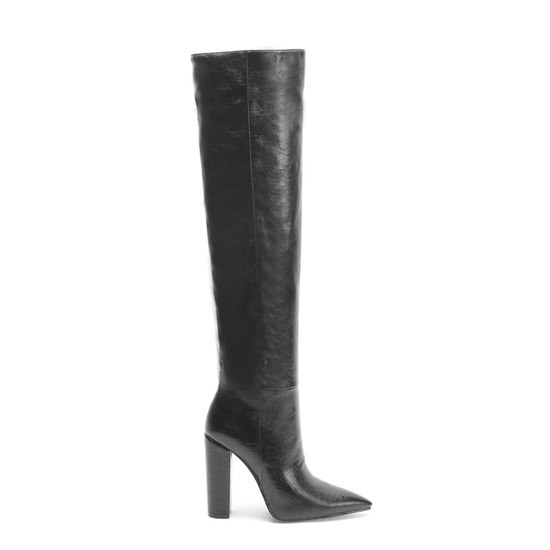 Trendy Pointed Toe Block Heel Knee High Boots - Image 7