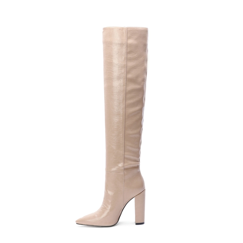 Trendy Pointed Toe Block Heel Knee High Boots - Image 14