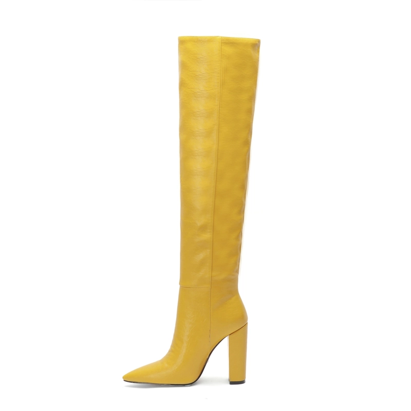 Trendy Pointed Toe Block Heel Knee High Boots - Image 11