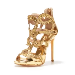 Hollow Out Glitter Gladiator Sandal Shoes Crystal Zip Sequined Stiletto Heels