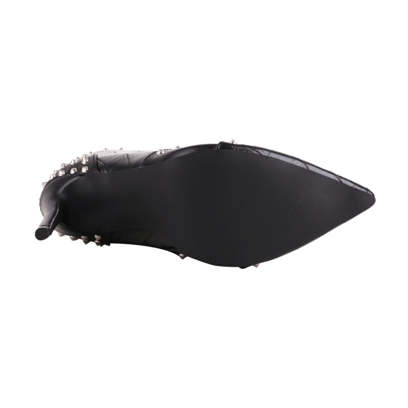 Women's Black Veagn Leather Pointed Toe Rivets Stiletto Heels Ankle Booties 19 Women's Black Veagn Leather Pointed Toe Rivets Stiletto Heels Ankle Booties - Image 17