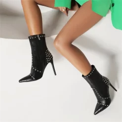 Women's Black Veagn Leather Pointed Toe Rivets Stiletto Heels Ankle Booties 21 Women's Black Veagn Leather Pointed Toe Rivets Stiletto Heels Ankle Booties -Ladies Fashion Shoes u2s my 20221102 1 3.jpg.mst