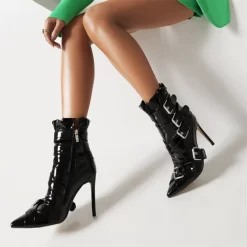 Black Patent Leather Pointed Toe Stilettos Buckles Party Fashion Ankle Boots -Ladies Fashion Shoes u2s my 20221102 4 2.jpg.mst