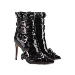 Black Patent Leather Pointed Toe Stilettos Buckles Party Fashion Ankle Boots -Ladies Fashion Shoes u2s my 20221102 4 8.jpg.mst
