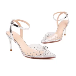 Silver Rhinestone Ankle Strappy Clear Pumps Slingback Heel Wedding Shoes 22 Silver Rhinestone Ankle Strappy Clear Pumps Slingback Heel Wedding Shoes -Ladies Fashion Shoes u2s myd 20221102 2 10 1.jpg.mst