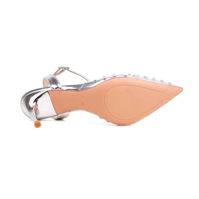 Silver Rhinestone Ankle Strappy Clear Pumps Slingback Heel Wedding Shoes 13 Silver Rhinestone Ankle Strappy Clear Pumps Slingback Heel Wedding Shoes - Image 11