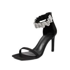 Rhinestone Satin Open Toe Stiletto Heels Ankle Strap Sandals