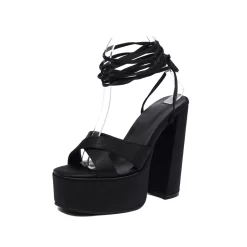 Summer New Arrival Party Strappy Platform Sandals Satin Chunky Heels