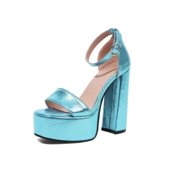 Trend Shiny Summer Open Toe Chunky Heels Platform Sandals