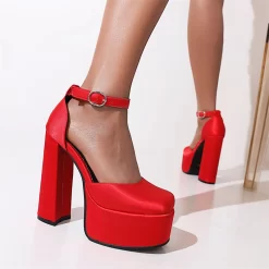 Satin Square Toe Block Heels Platform Ankle Strap Pumps 28 Satin Square Toe Block Heels Platform Ankle Strap Pumps -Ladies Fashion Shoes u2s wl 1 90 10 1.jpg.mst