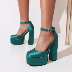 Satin Square Toe Block Heels Platform Ankle Strap Pumps 40 Satin Square Toe Block Heels Platform Ankle Strap Pumps -Ladies Fashion Shoes u2s wl 1 90 15 1.jpg.mst