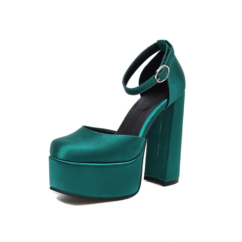 Satin Square Toe Block Heels Platform Ankle Strap Pumps 19 Satin Square Toe Block Heels Platform Ankle Strap Pumps - Image 17