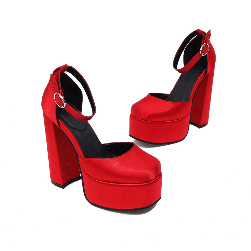 Satin Square Toe Block Heels Platform Ankle Strap Pumps 11 Satin Square Toe Block Heels Platform Ankle Strap Pumps - Image 9