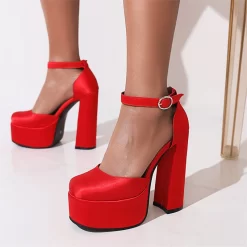 Satin Square Toe Block Heels Platform Ankle Strap Pumps 24 Satin Square Toe Block Heels Platform Ankle Strap Pumps -Ladies Fashion Shoes u2s wl 1 90 8 1.jpg.mst