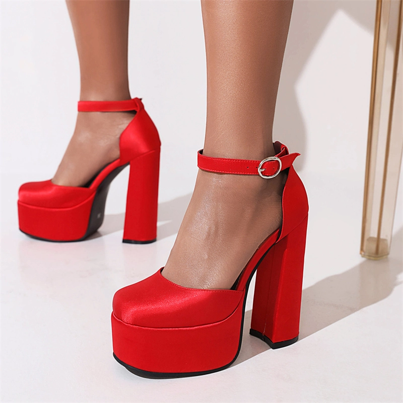 Satin Square Toe Block Heels Platform Ankle Strap Pumps 5 Satin Square Toe Block Heels Platform Ankle Strap Pumps - Image 3