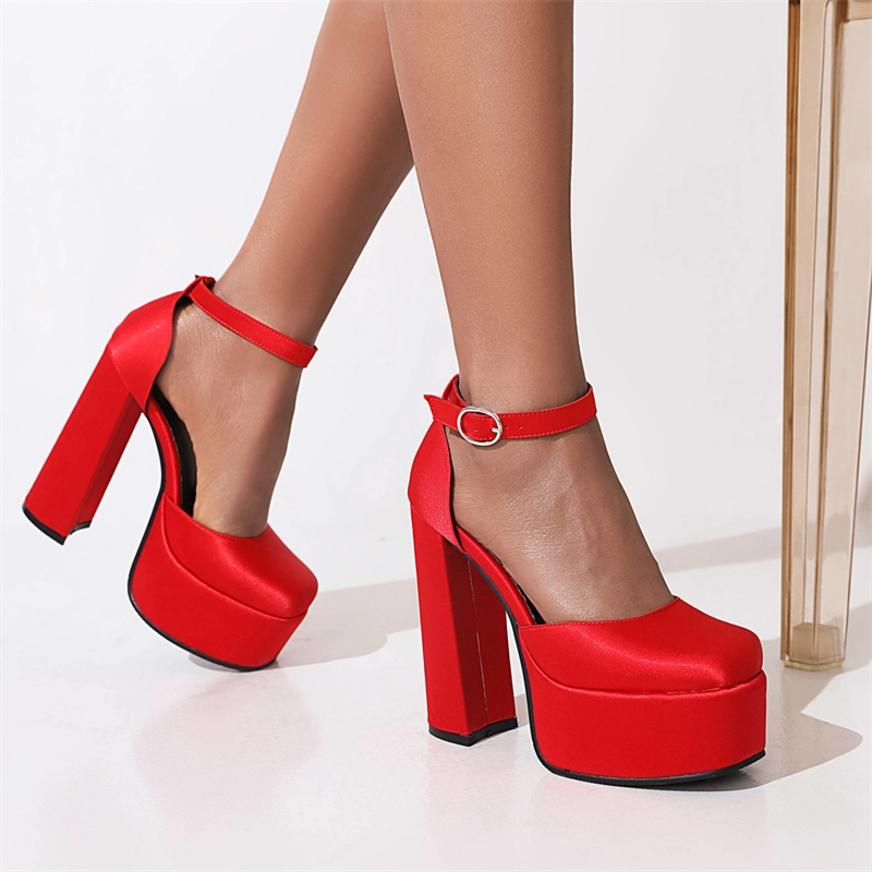 Satin Square Toe Block Heels Platform Ankle Strap Pumps 8 Satin Square Toe Block Heels Platform Ankle Strap Pumps - Image 6