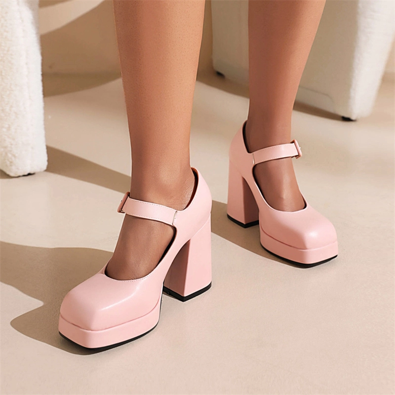 Vegan Leather Square Toe Platform Block Heels Mary Jane Pumps 13 Vegan Leather Square Toe Platform Block Heels Mary Jane Pumps - Image 11