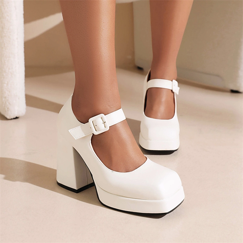 Vegan Leather Square Toe Platform Block Heels Mary Jane Pumps 22 Vegan Leather Square Toe Platform Block Heels Mary Jane Pumps - Image 20