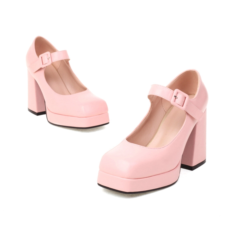 Vegan Leather Square Toe Platform Block Heels Mary Jane Pumps 17 Vegan Leather Square Toe Platform Block Heels Mary Jane Pumps - Image 15