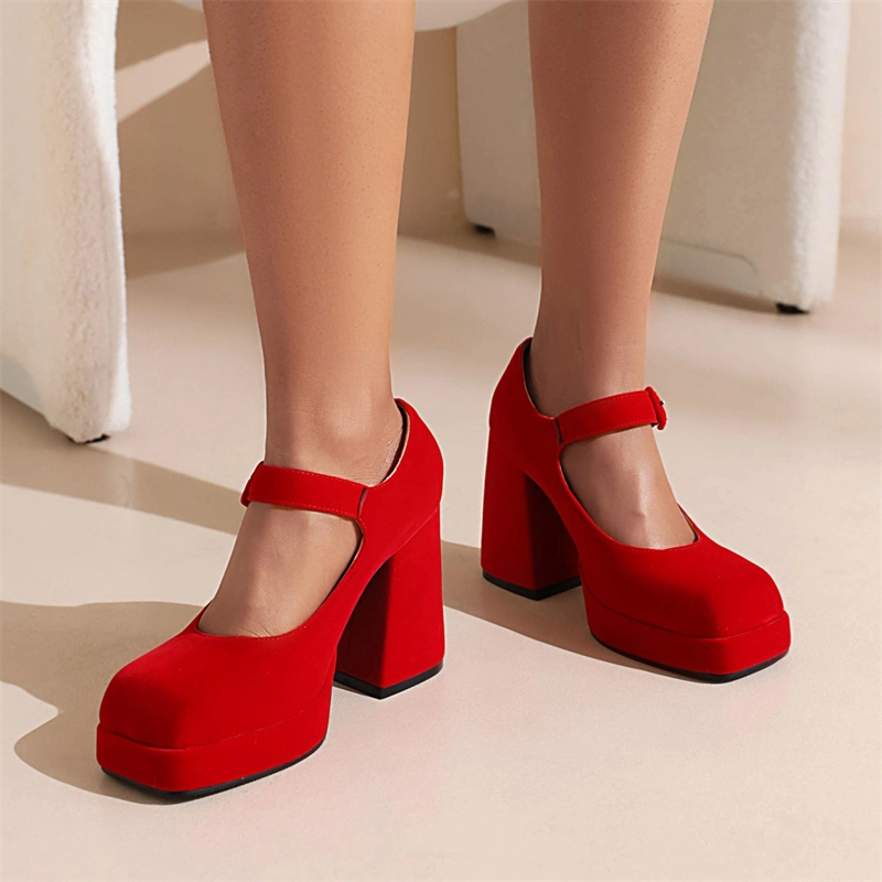 Vegan Leather Square Toe Platform Block Heels Mary Jane Pumps 6 Vegan Leather Square Toe Platform Block Heels Mary Jane Pumps - Image 4