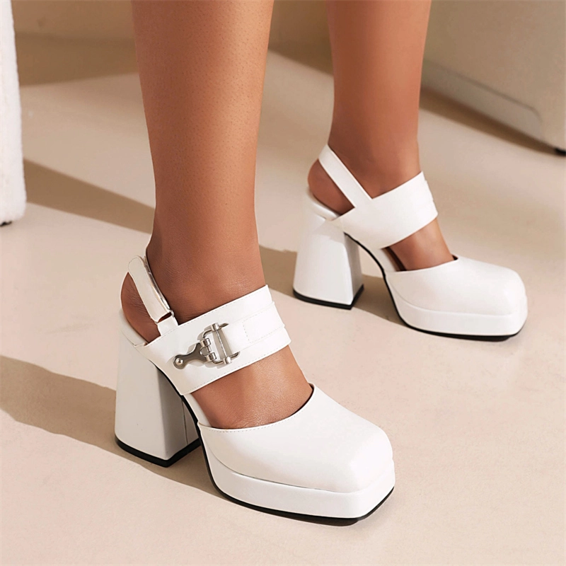 Vegan Leather Square Toe Platform Block Heel Slingback Mary Jane Sandals 7 Vegan Leather Square Toe Platform Block Heel Slingback Mary Jane Sandals - Image 5
