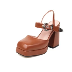 Square Toe Platform Heels Slingback Mary Jane Sandals