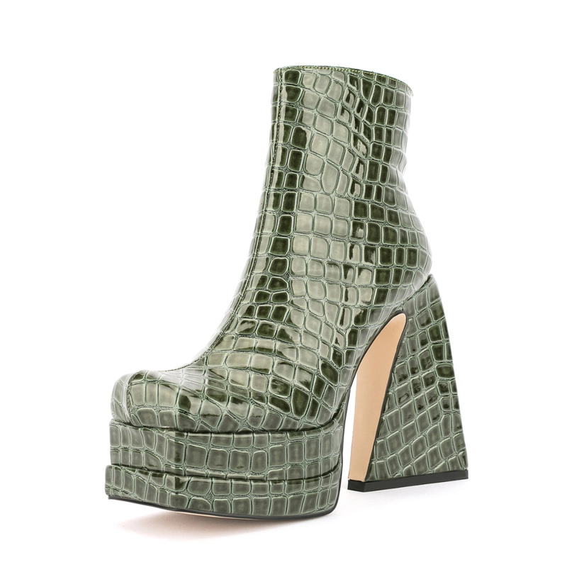 Women's Patent Leather Platform Chunky Heels Square Toe Ankle Booties 6 Women's Patent Leather Platform Chunky Heels Square Toe Ankle Booties - Image 4