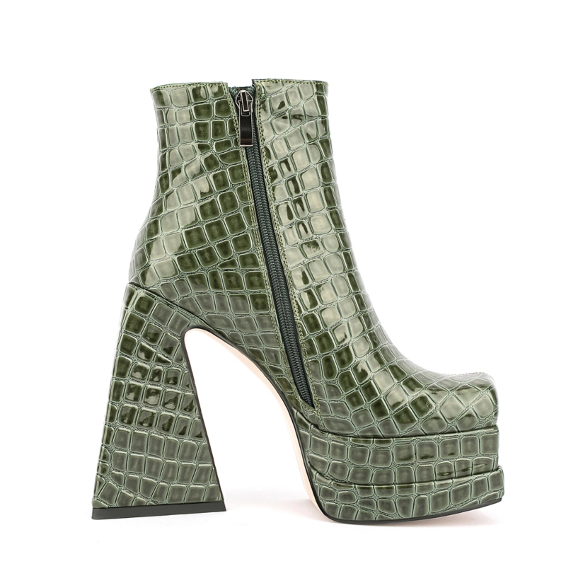 Women's Patent Leather Platform Chunky Heels Square Toe Ankle Booties 11 Women's Patent Leather Platform Chunky Heels Square Toe Ankle Booties - Image 9