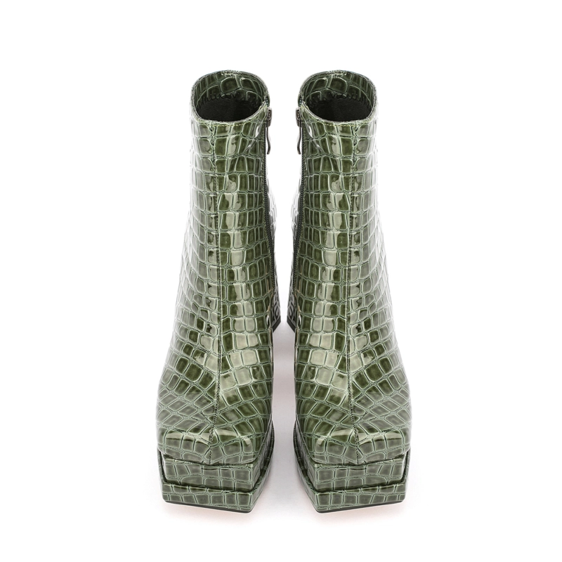 Women's Patent Leather Platform Chunky Heels Square Toe Ankle Booties 12 Women's Patent Leather Platform Chunky Heels Square Toe Ankle Booties - Image 10